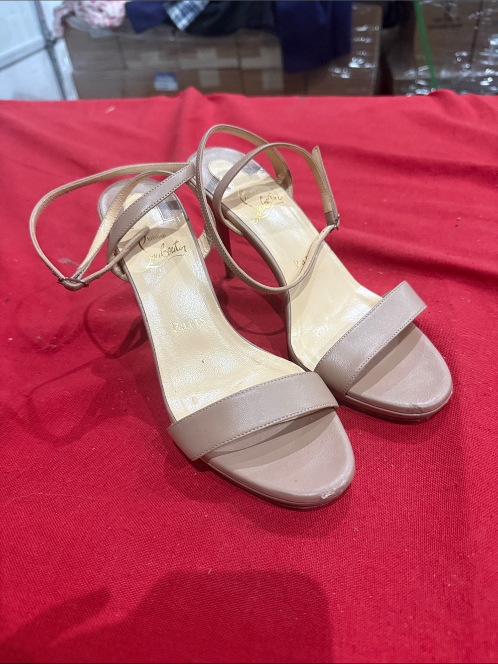 Christian Louboutin Beige Strappy Open-Toe Heel